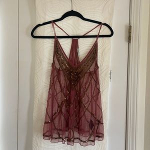 Rose pink beaded tank